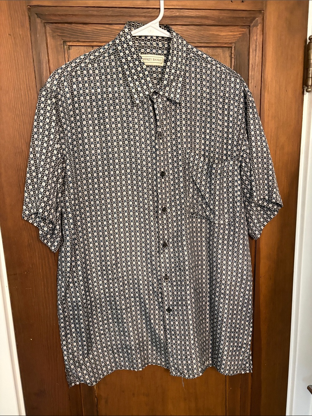 Jeffery banks Navy and White Short-Sleeve silk Button-Down Shirt